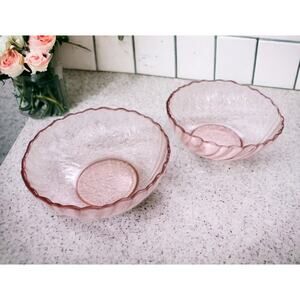 Vintage Arcoroc France Pink Rosaline Swirl Small Bowls Set Of 2 Glass Bowls